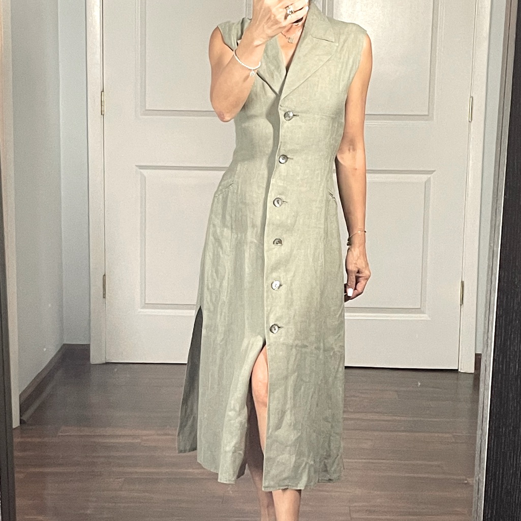 Luca Luca Olive Linen Maxi Dress Size Xs